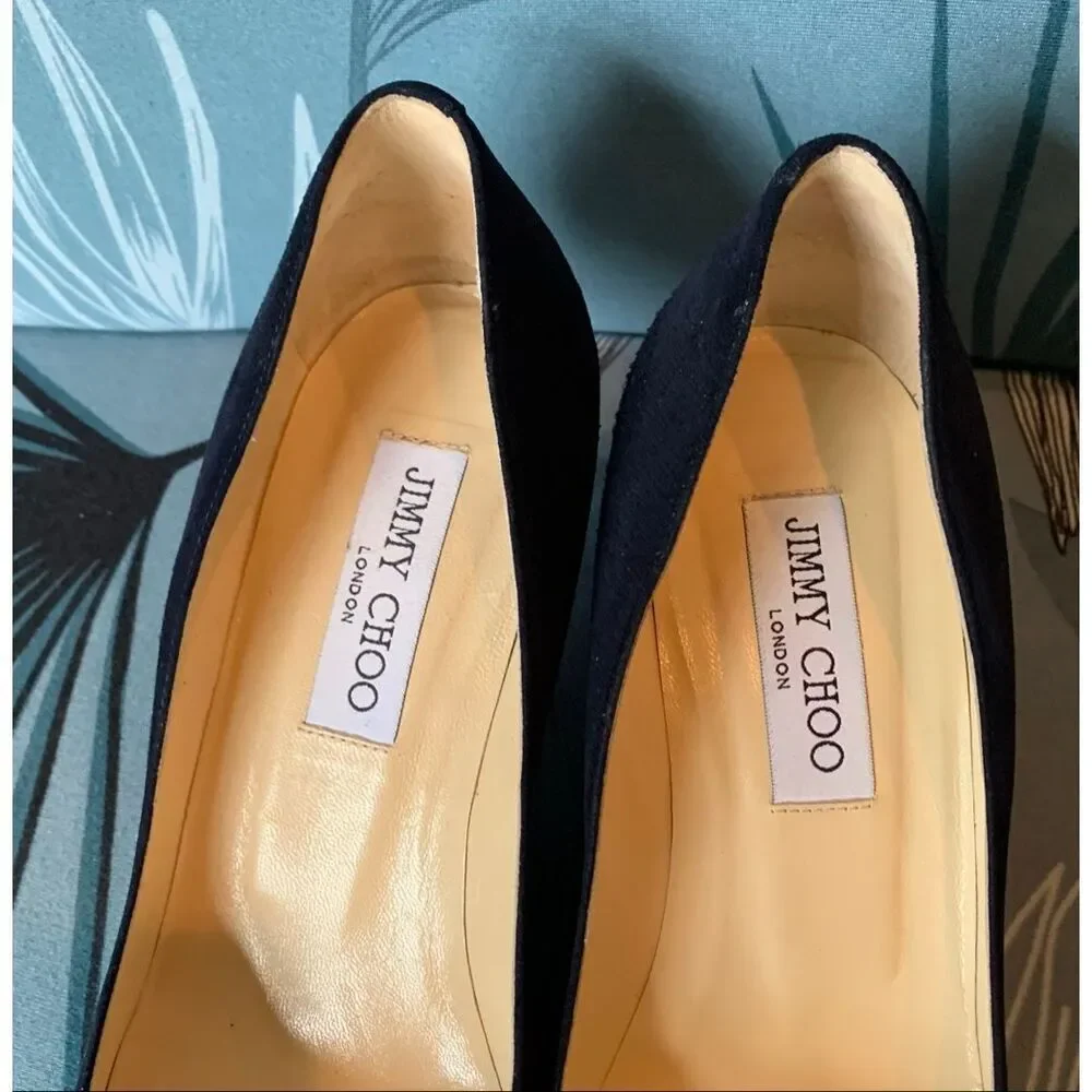 Jimmy Choo AZA Navy Blue SUEDE LEATHER Pumps Heels Shoes sz 37.5